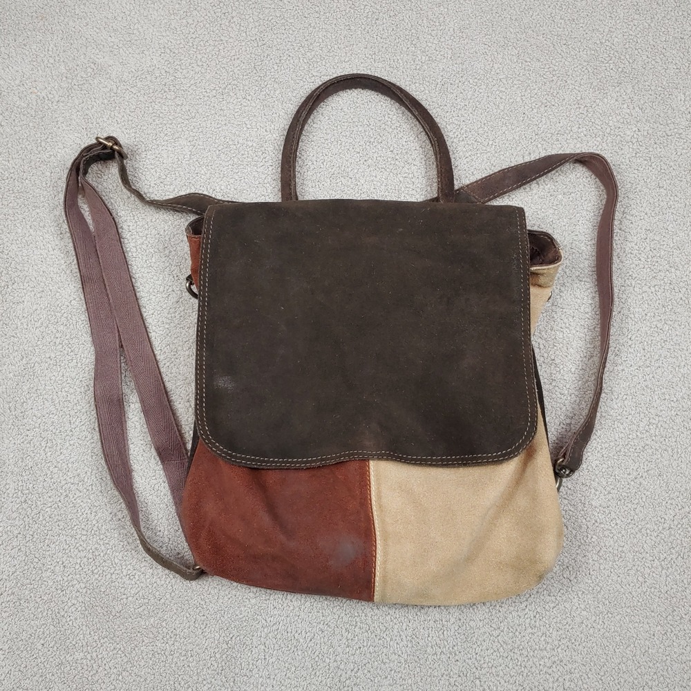We The Free Backpack - Women Brown Suede Leather Colorblock Patchwork Hobo Bag